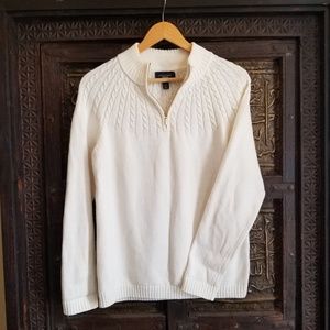 Lands' End Cream Cable Knit 1/4 Gold Zip Sweater